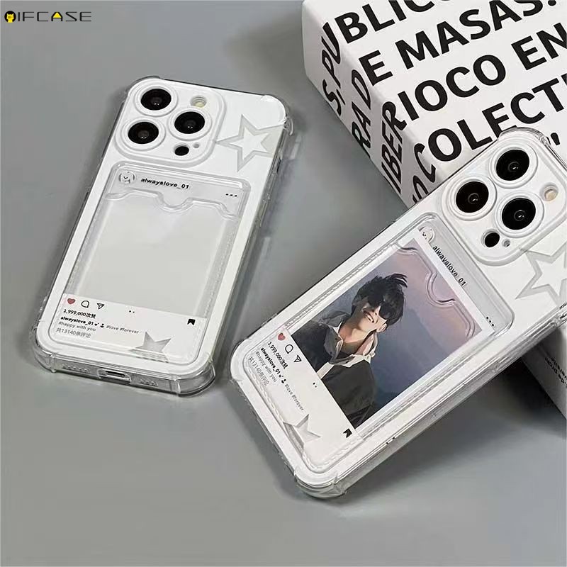 Dành Cho Redmi Note 14 13 12 11 Pro Plus 11S 10 Pro Max 10S 8T 8 Pro 5G 4G Ốp Điện Thoại Ngôi Sao Trắng Dễ Thương Hộp Đựng Thẻ Ví Gói Thẻ Kẹp Khe Cắm Vỏ Mềm