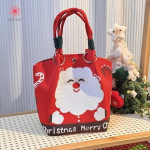 MJnmc Hoạt Hình Tuần Lộc Ông Già Noel Dệt Kim Xô Túi Dành Cho Nữ Thời Trang Dung Tích Lớn Di Động Túi Xách Giáng Sinh Dệt Kim Quà Tặng Túi Mới