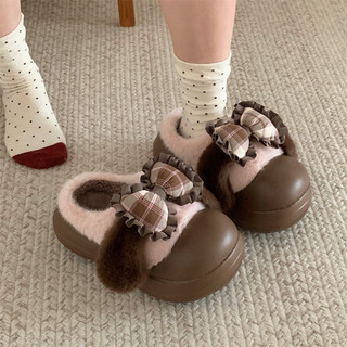 XIXITIAO Giày lông nữ mùa đông , thoải mái, đế dày, có nơ dễ thương và tai thỏ, phong cách Lolita.