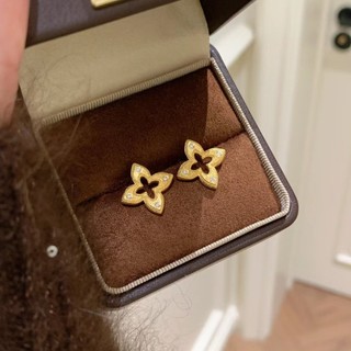Bộ Trang Sức Đa Năng gồm Bông Tai Vàng Rỗng Bốn Lá và Vòng Cổ Kẻ Sọc Zircon Sang Trọng cho Phụ Nữ
