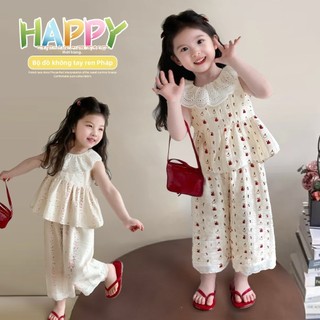Bộ bé gái mùa hè không tay công chúa - Áo sát nách ren phối váy quần lửng 2 món dễ thương