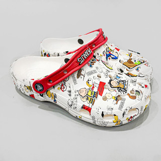 Dép sục classic peanuts cao cấp, sục peanuts unisex nam nữ tặng kèm set jibbitz trang trí, sục trắng quai đỏ họa tiết