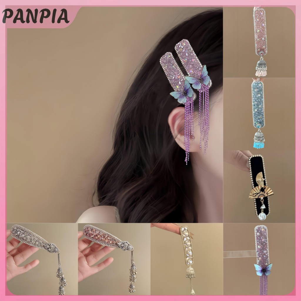 PNPIA- Kẹp Tóc Pha Lê Sang Trọng Thời Trang Vintage Trái Tim Hồng Kim Cương Giả Kẹp Tóc Bạc