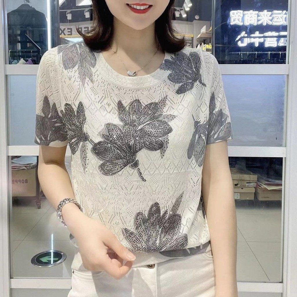 Áo thun cổ tròn ngắn tay in hình phong cách Trung Quốc