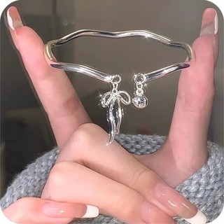 Vòng tay thời trang với chuông mặt dây chuyền, phong cách Hàn Quốc, trang sức bạc nơ dành cho nữ