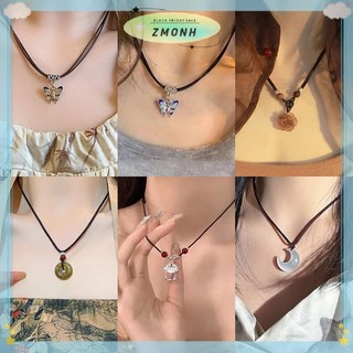 ZMONH Phong Cách Trung Hoa Thời Trang Retro Dây Vòng Cổ Hoa Mặt Trăng Khóa An Toàn Mặt Dây Chuyền Vòng Cổ Nữ Vintage Trang Sức
