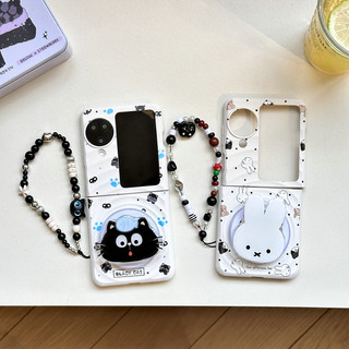 Ốp điện thoại gấp cho Oppo Find N3 Flip Boyang Design Miffy Rabbit Giá đỡ từ tính Vòng tay vỏ điện thoại tpu cứng