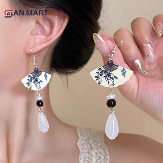 Bigdealssuper Trung Quốc Mực Quạt Mặt Dây Chuyền Bông Tai Nữ Thời Trang Sáng Tạo Dài sel Quốc Gia Bông Tai Trang Sức Quà Tặng Siêu