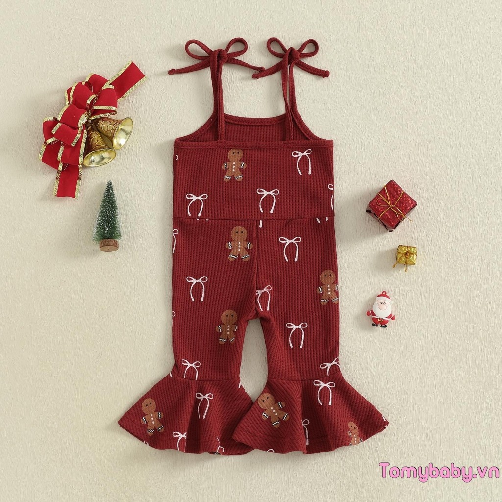 Bộ áo liền quần Giáng sinh cho bé gái Dây buộc không tay Dây đeo Gingerbread Man In áo liền quần