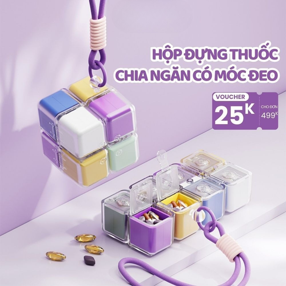 Hộp Chia Thuốc 7 Ngày Hình Magic Cube, Hộp Đựng Thuốc Viên Có Móc Treo Tiện Lợi Mang Theo