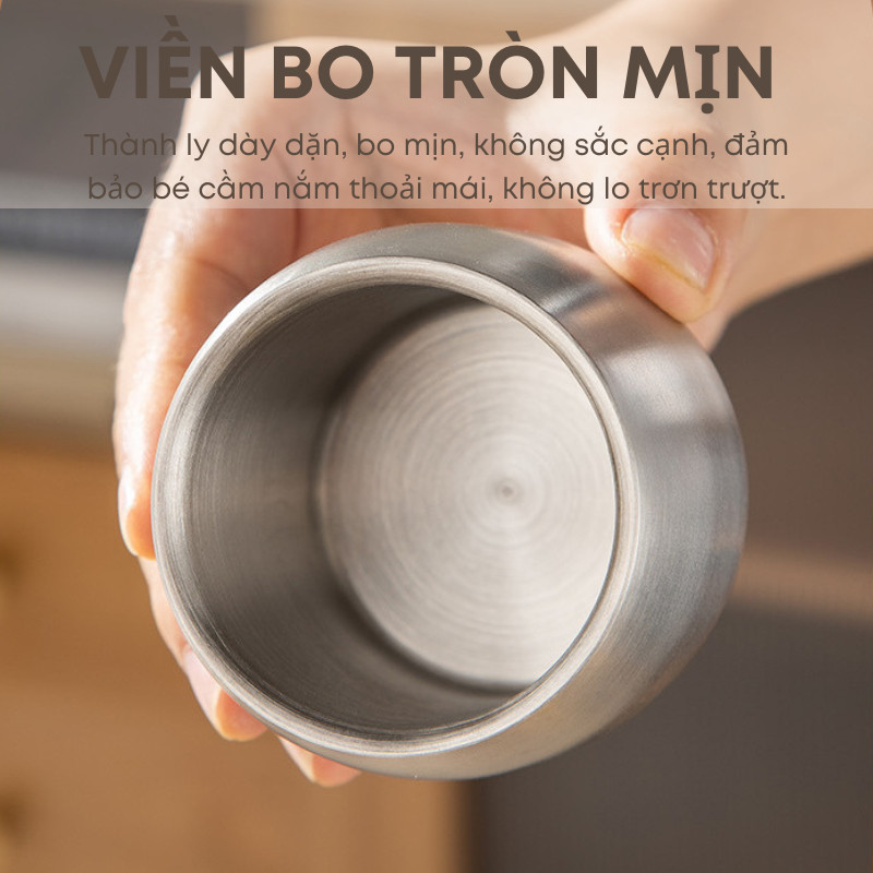 Ly Inox 304 Cho Bé 2 Lớp Cách Nhiệt Chống Nóng KOOBEE - Cốc Uống Nước An Toàn Thực Phẩm Dễ Thương 130ml | 333