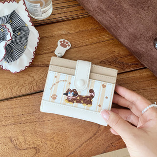 Phong Cách Ngắn Hoạt Hình Có Thể Gập Lại Da PU Ví Nữ Khóa Dễ Thương Đa Năng Nhiều Thẻ Ví Đựng Tiền Mặt