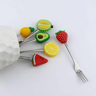2 Dĩa ăn Hoa Qủa Hình Trái Cây,Nĩa Xiên Trái Cây,Bánh Ngọt Cán Qủa Dâu Xinh Xắn