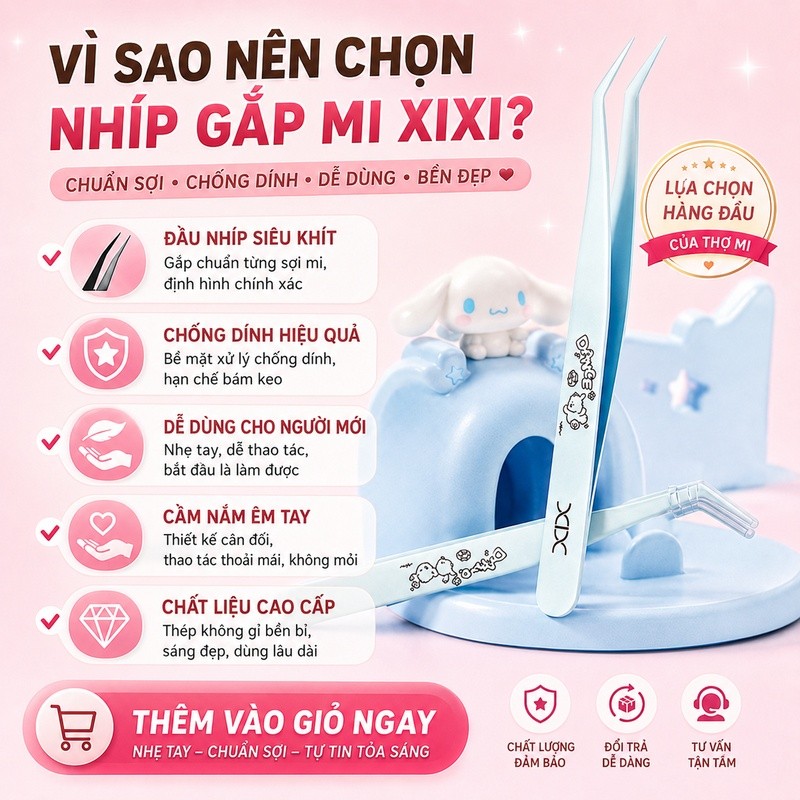 Xixi Nhíp Gắp Lông Mi Giả Lớp Phủ Chống Dính Cao Cấp Hỗ Trợ Gắn Mi Chính Xác Dễ Sử Dụng GJ225
