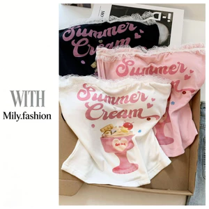 Milyfashion Mùa Hè Phong Cách Mới Dễ Thương Kem In Ống Top Ngắn Top Trắng Ren Viền Tất Cả Trận Đấu Mỏng Hơn Nhìn VVKA