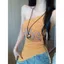 Áo Vest đeo chéo in chữ Hot Girl của Mỹ dành cho nữ có miếng đệm ngực Mặt sau đẹp xếp ly eo hẹp không đều Áo quây