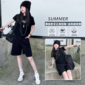 Quần Short Bé Gái Màu Đen Mùa Hè Phong Cách Mới Trẻ Em Màu Trơn Quần Rời Thường Ngày