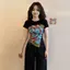 Áo thun ngắn tay hai mảnh phong cách Graffiti dành cho nữ hẹp-