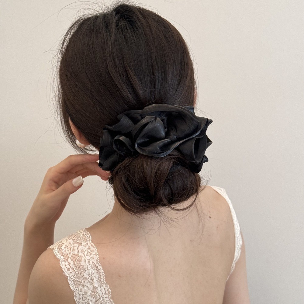 Hululu / Ngọc Trai Lớp Cảm Giác Cao Cấp Màu Trơn Scrunchy Dây Buộc Tóc Satin Đuôi Ngựa Hoa Sang Trọng Đầu Dây