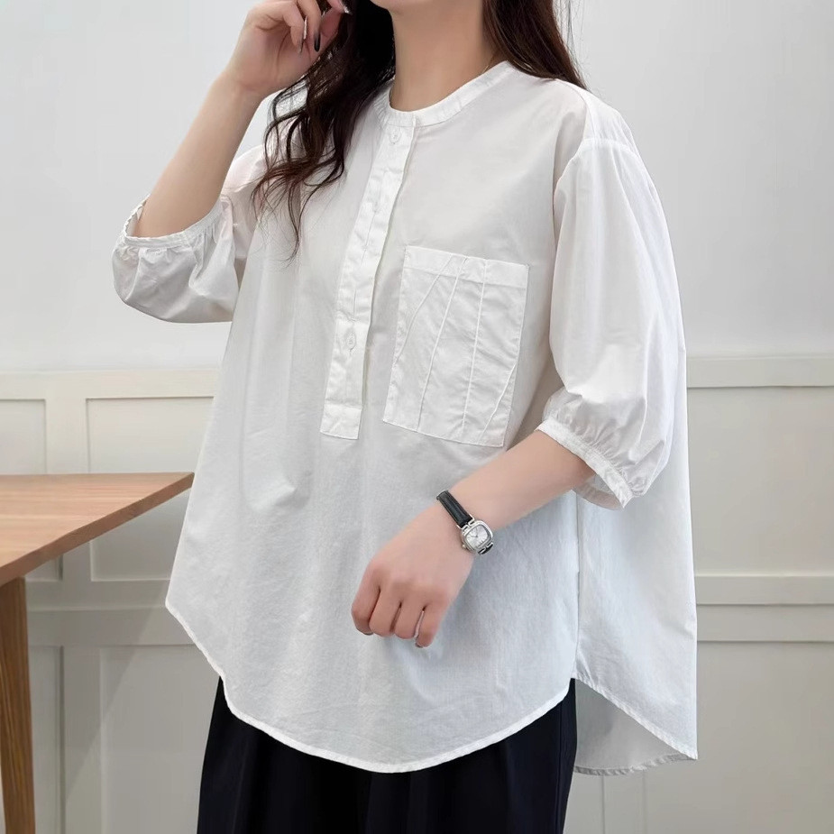 Áo Sơ Mi Nữ Cotton Cao Cấp Mùa Hè Mới Đơn Giản Niche Commuter Sang Trọng