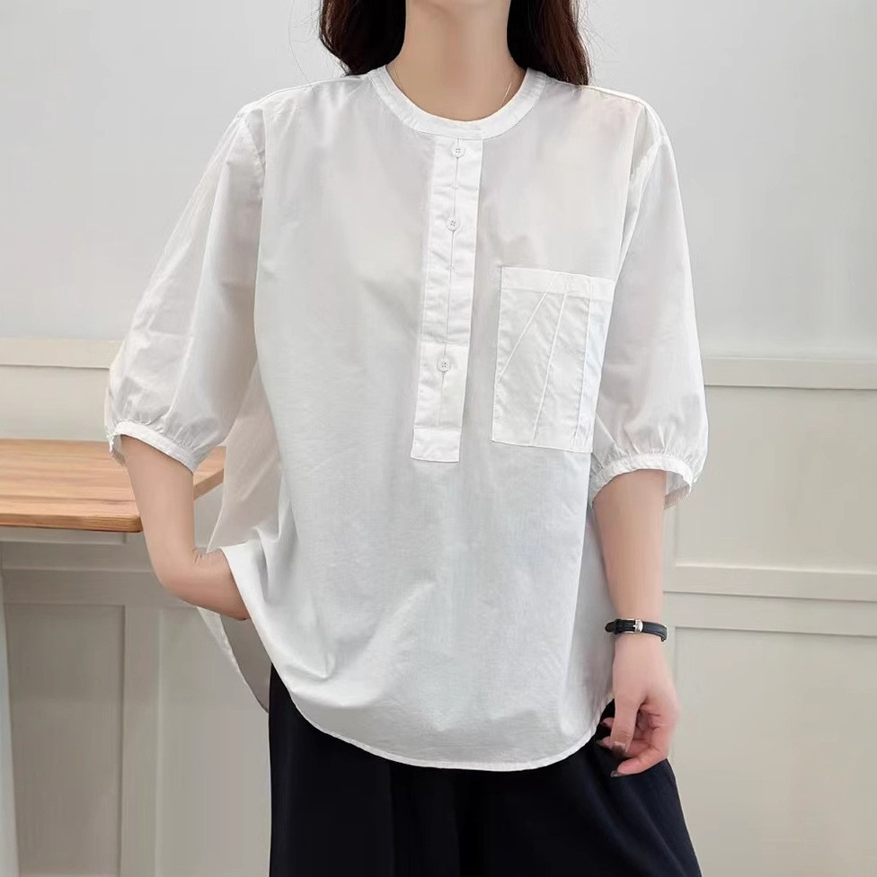 Áo Sơ Mi Nữ Cotton Cao Cấp Mùa Hè Mới Đơn Giản Niche Commuter Sang Trọng