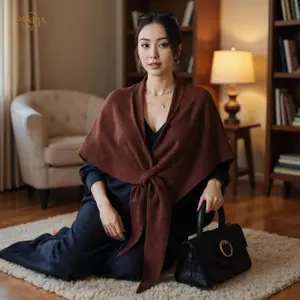 PNPIA- Khăn choàng nữ mùa đông quấn Cardigan Cape Wool Blend Khăn choàng tam giác được Thiêned với vai ấm áp dệt kim