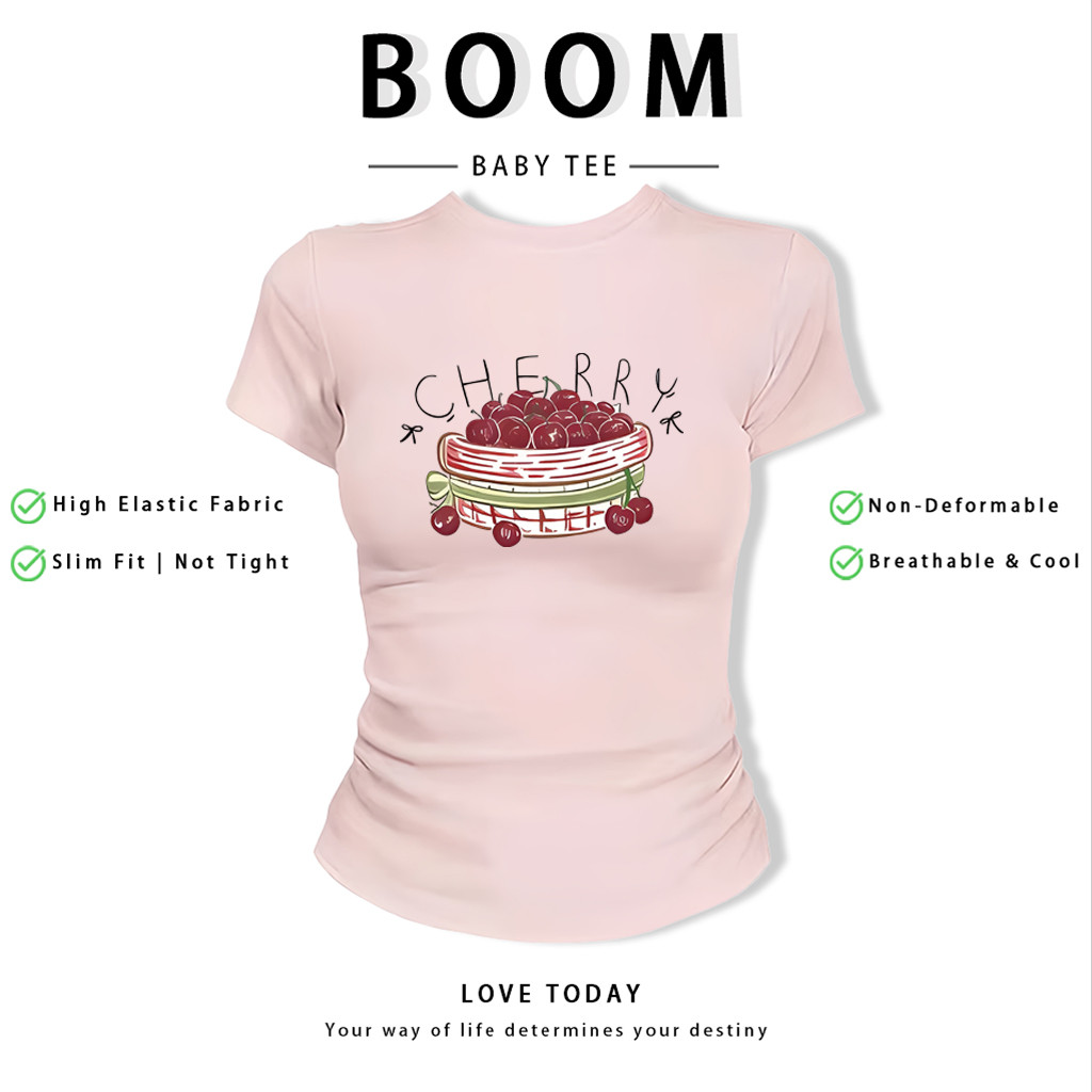 BOOM Áo Baby Tee Nữ Cotton Ôm Body-Áo Thun Ngắn Tay Y2K In Hình PhongCách Mùa Hè, Cổ Tròn Hàng Đầucách hàn quốc phong241