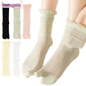 BORAGETE 1 Đôi Tất Chia Ngón Chân, Tất Cotton Mềm Mại Thoáng Khí Lược Hai Gót, Kem Màu Kẹo Tất Lưới Sọc Mỏng Nữ Mùa Hè