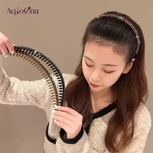 AqToCna Thời Trang Floing Acrylic Kim Cương Giả Viền Tóc Cho Nữ Màu Trơn Răng Chống Trơn Trượt Tóc Phụ Kiện Tóc AqToCna