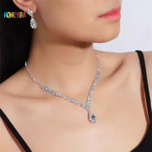 < Honeyba > 1 Bộ Bông Tai Nelace Cô Dâu Hình Giọt Nước Kim Cương Giả Trang Sức Phong Cách Lấp Lánh Bộ Trang Sức Cho Tiệc Cưới Quà Tặng Đẹp