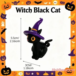 Tượng nhỏ Halloween Tượng mèo đen đáng yêu có mũ phù thủy cho ngôi nhà ma ám Trang trí kệ để bàn