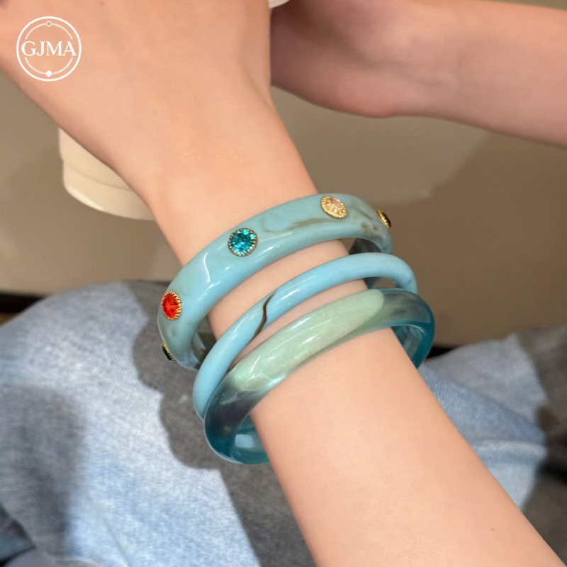 Bộ 3 Vòng Tay Nhựa Đính Đá Phong Cách Boho Thiết Kế Độc Đáo Thời Trang Phụ Kiện Cho Nữ