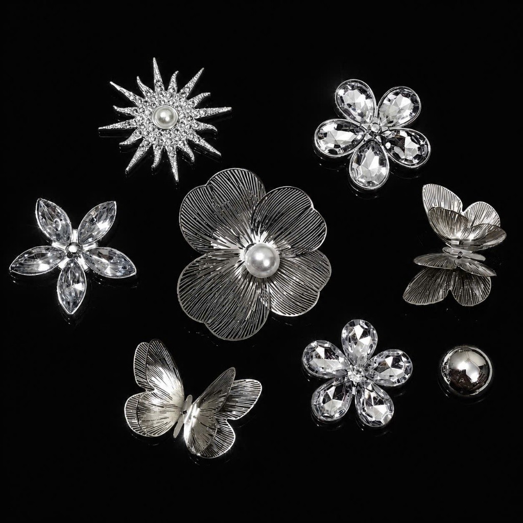 [CHARM CAO CẤP] Set Charm Hoa Bạc Đính Đá Pha Lê Bướm Kim Loại Cao Cấp Phong Cách Sang Trọng Luxury Crystal Collection