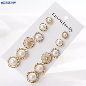 Bluelover 6 Cặp Thanh Lịch Pha Lê Kim Cương Giả Ngọc Trai Ký Tai Nhỏ Đinh Bông Tai Mới