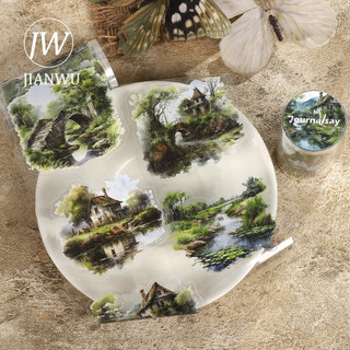 JIANWU 80mm * 206cm Vintage Cây Rừng Đầm Vật Liệu Phong Cảnh Cắt Kéo Thêu Sò PET Băng Sáng Tạo DIY Tạp Chí Văn Phòng Phẩm