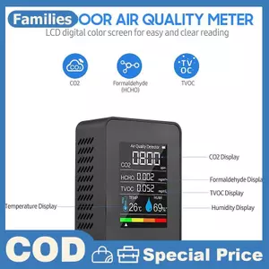 Máy đo đa chức năng 5in1 CO2 Máy đo độ ẩm nhiệt độ kỹ thuật số Máy đo độ ẩm Carbon Dioxide TVOC HCHO Màn hình chất lượng không khí