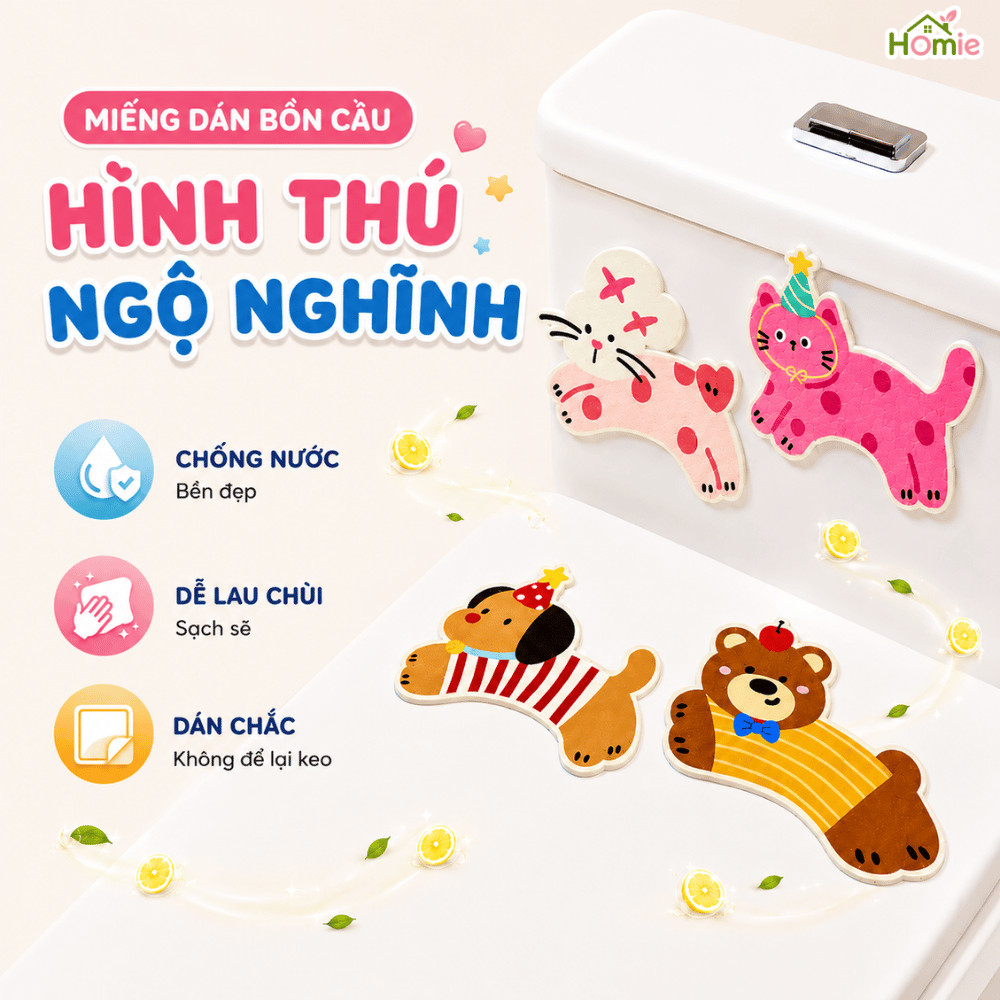 Miếng Dán Khử Mùi Thơm Phòng Nhà Vệ Sinh HOMIE, Tự Dính Bồn Cầu, Trang Trí Nhà Tắm Dễ Thương