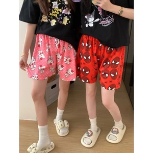 Quần short Pyjama in hình mèo nhện phong cách Hàn Quốc | Đồ ngủ mùa hè mềm mại thoáng khí | Quần short nhà rộng rãi thông thường