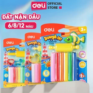 Đất Nặn Dầu Mềm Dẻo 6/8/12 Màu Deli Kèm Cán Đất Nặn An Toàn Không Dính Tay Màu Tươi Sáng Dễ Tạo Hình Cho Bé