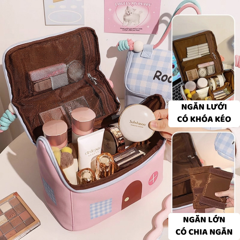 Túi PU Đựng Mỹ Phẩm Cá Nhân ENODA HOME, Túi Đựng Đồ Trang Điểm Makeup Hình Ngôi Nhà Dễ Thương TUIPU012