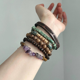 Bộ vòng tay hạt gỗ thạch anh tím Bohemian Thời trang Retro Phụ kiện hợp thời trang dành cho nam và nữ