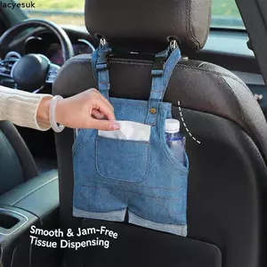Hộp đựng khăn giấy ô tô hình quần jean LACYESUK, Áo yếm Denim phong cách sáng tạo Ghế sau ô tô, Thời trang treo đa chức năng Tiết kiệm không gian Tựa đầu ô tô Hộp đựng khăn giấy ô tô