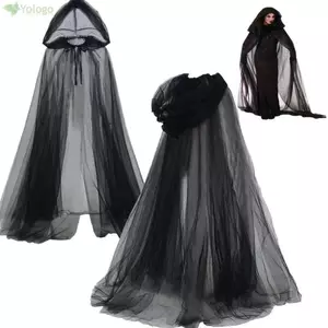 Áo khoác có mũ trùm đầu Halloween YOLOGO, Áo khoác phủ màu đen cổ điển, buộc dây với trang phục Cosplay mũ trùm đầu quá khổ