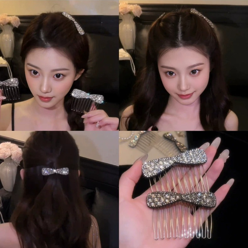 2026 Phong Cách Mới Hoa Nơ Mặt Lên Xuống Lược Nữ Phụ Kiện Zircon