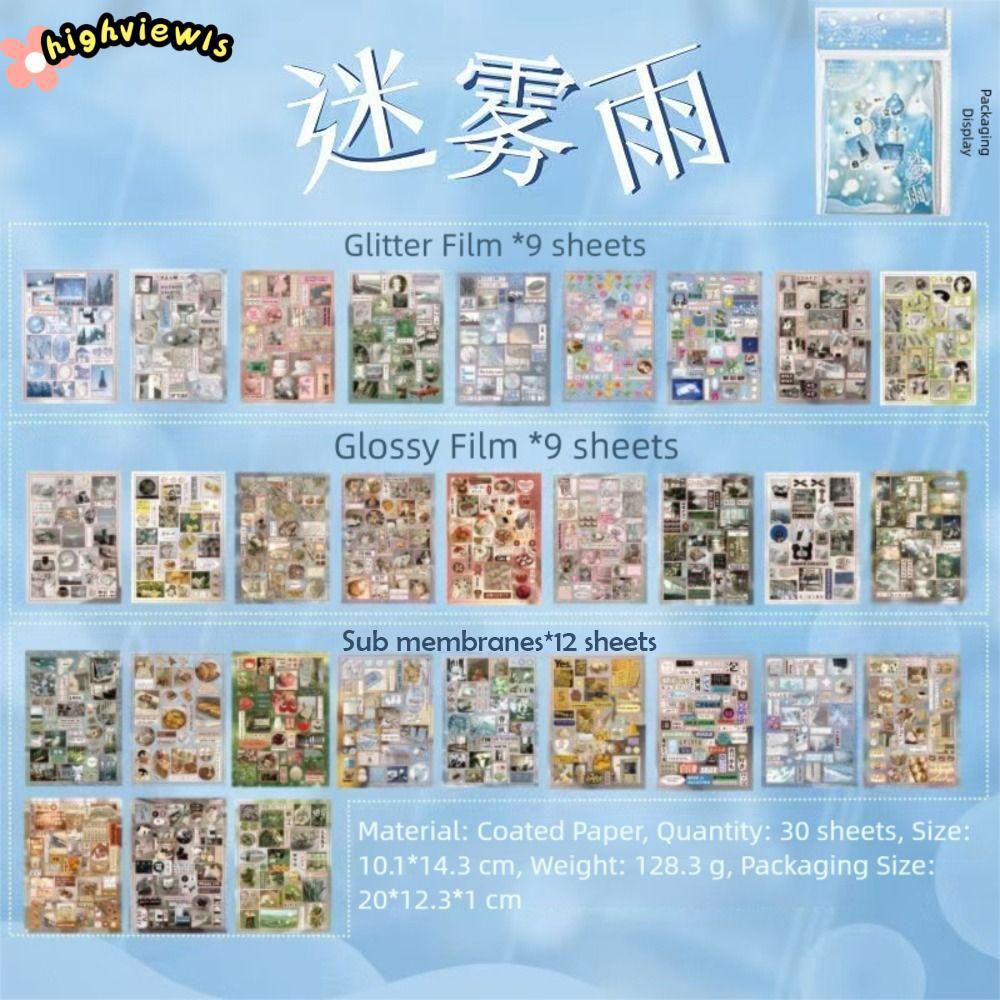 HIGHVIEWLS Nhãn dán trang trí DIY, INS Style Showa Sách dán Nhật Bản phong cách sớm, Hiệu ứng lấp lánh Phim long lanh Phong cách cắt khuôn Sổ lưu niệm Nhãn dán nhật ký