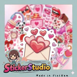 Set 60 Sticker Tình Yêu Màu Hồng Chống Nước Dán Laptop Vali Mũ Bảo Hiểm Sổ Tay