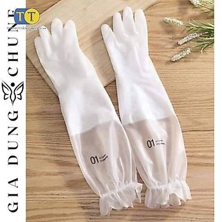 Găng Tay Cao Su Dài Tay Cổ Chun - Găng Tay Rửa Bát Cao Cổ