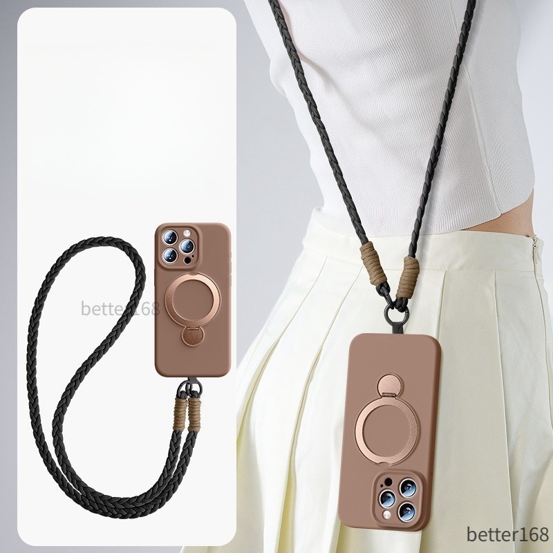 Ốp lưng silicone lỏng mới có chân đế xoay ốp lưng điện thoại có dây đeo chéo dài dành cho iPhone 17 16 15 14 13 Pro Max