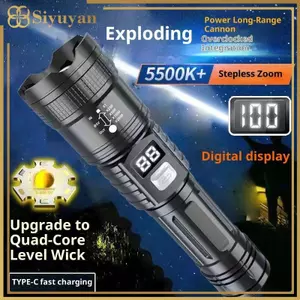 Đèn pin LED Siyuyan Màn hình kỹ thuật số cường độ cao 5 chế độ Zoom kính thiên văn Sạc nhanh cho tuần tra ban đêm VN