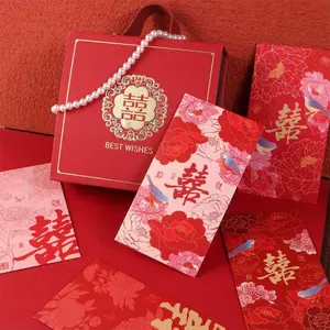 COSCOVED 6 Cái / bộ Phong Bì Màu Đỏ, Phong Bì Màu Đỏ Năm Ngựa Họa Tiết Magpie Truyền Thống, Đám Cưới Đặc Biệt Giấy Cứng In Màu Sắc Dày Túi Đỏ May Mắn Chặn Cửa